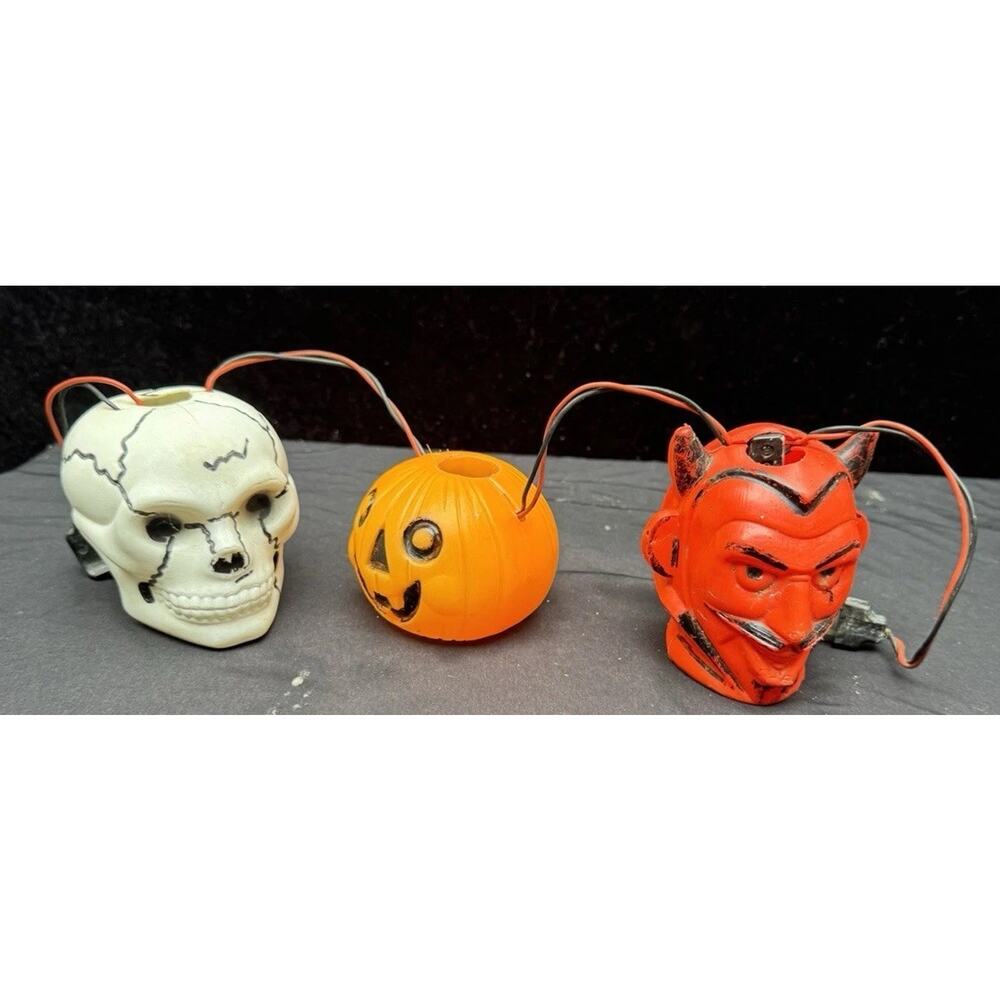 1960’s Peerless Red Devil Blow Mold Light Set Of 3 Halloween RARE Plastic HTF!!